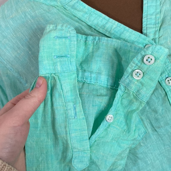 Talbots linen band collar popover cross dye bright green and yellow shirt size M - Picture 8 of 11